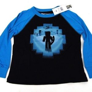 New Minecraft Black Blue Baseball T Shirt